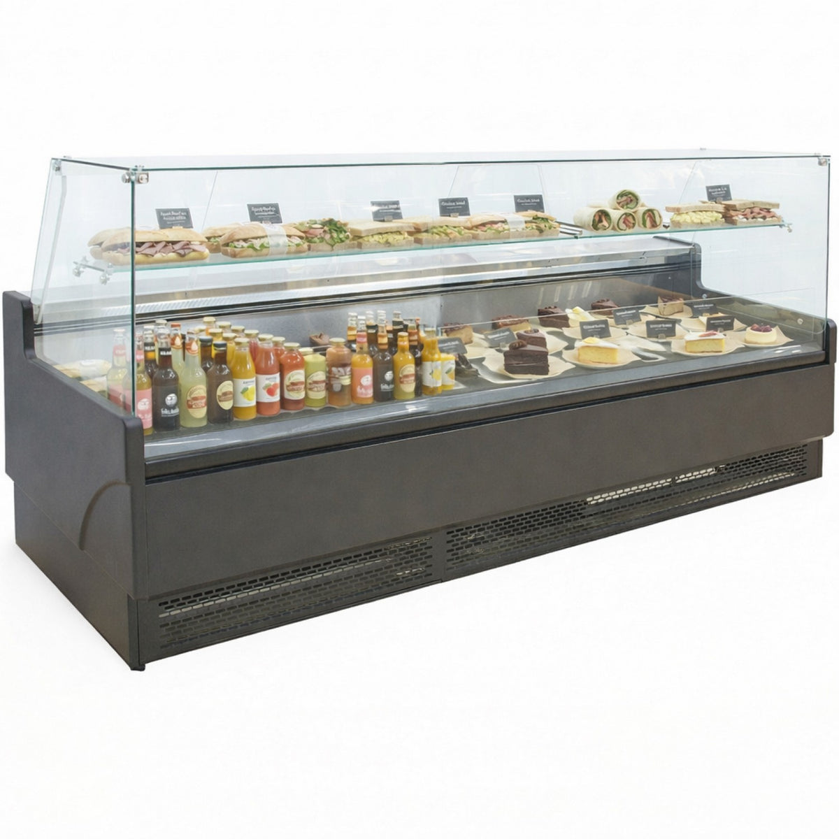 1955mm Wide Flat Glass Serve Over Counter Display Fridge 330 Litres Ventilated Cooling - BLUEL164
