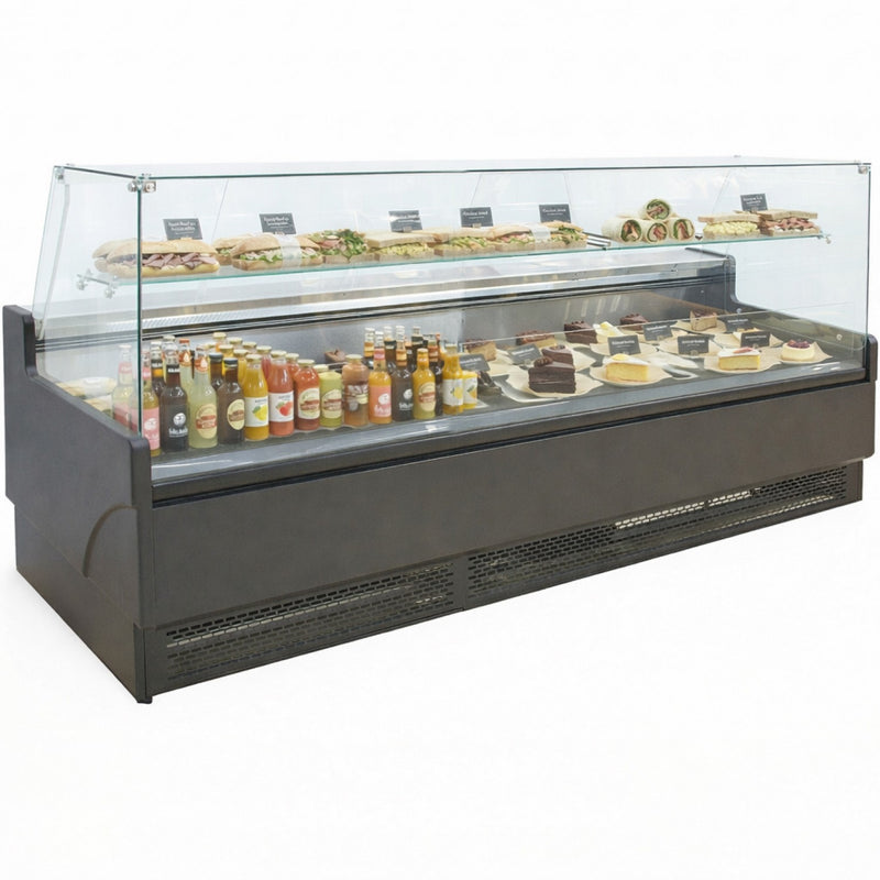 1955mm Wide Flat Glass Serve Over Counter Display Fridge 330 Litres Ventilated Cooling - BLUEL164