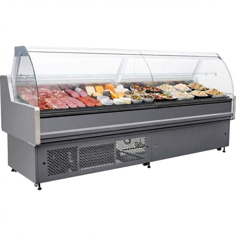 Serve Over Deli Counter Curved Glass Front 2500x850x1200mm - BLUEL414