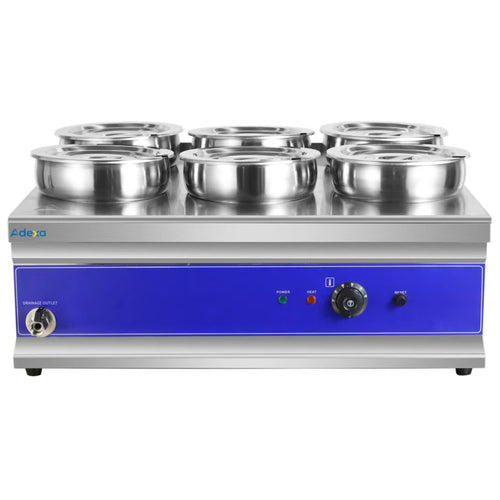 Commercial Countertop Wet Heat Bain Marie with 6 x 7L Round Pots and Lids 2000W 740 x 600 x 330mm - BM6TT