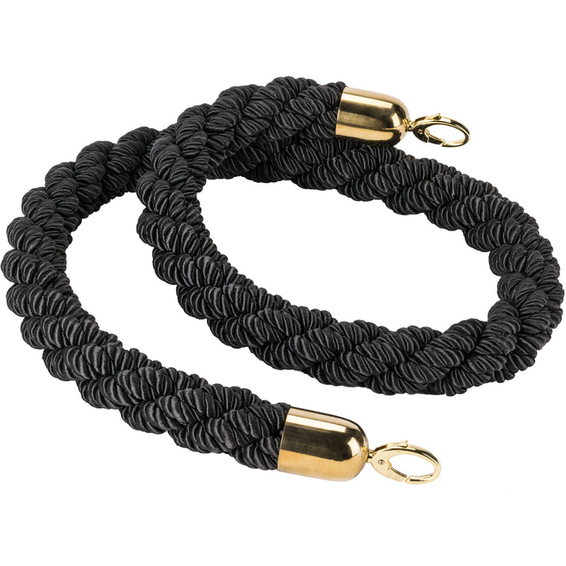 Black Braided Stanchion Rope with Gold ends 1.5m - BR01BG