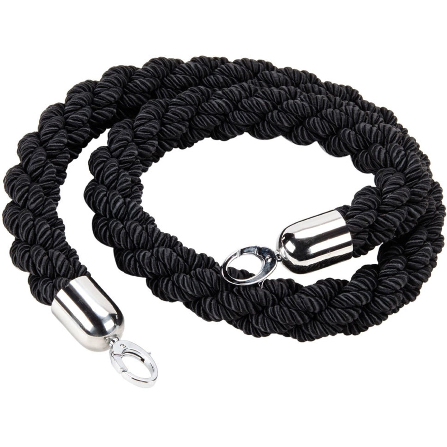 Black Braided Stanchion Rope with Silver ends 1.5m - BR01BS