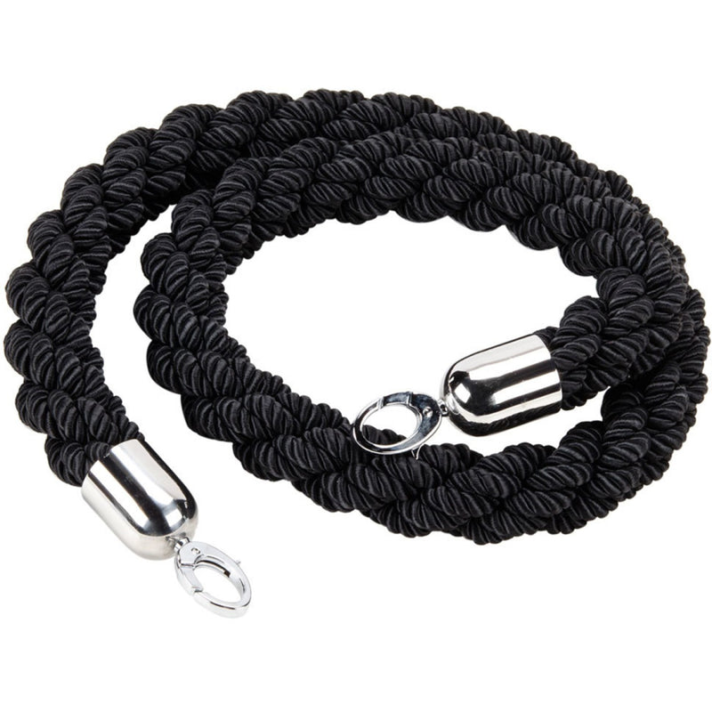 Black Braided Stanchion Rope with Silver ends 1.5m - BR01BS