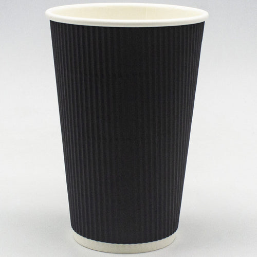 500pcs Black Ripple Wall Coffee Cup 16oz/473ml PE - BR16OZ