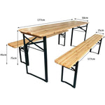 Three Piece Foldable Beer Table and Bench Set, Wooden Outdoor Garden Furniture 1800x460x770mm - BT18050