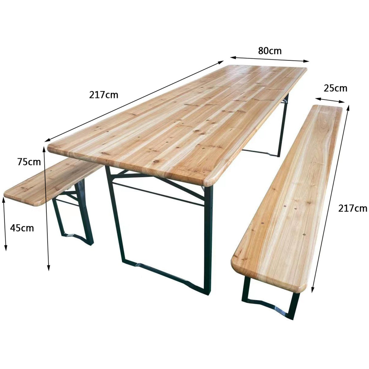 Three Piece Foldable Beer Table and Bench Set, Wooden Outdoor Garden Furniture 2200x800x770mm - BT22080