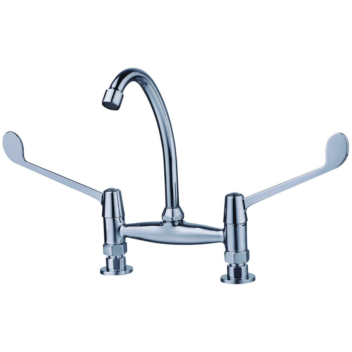 Commercial Deck-Mounted Twin-Lever Sink Mixer Tap with Swivel Spout Chrome - BXF206