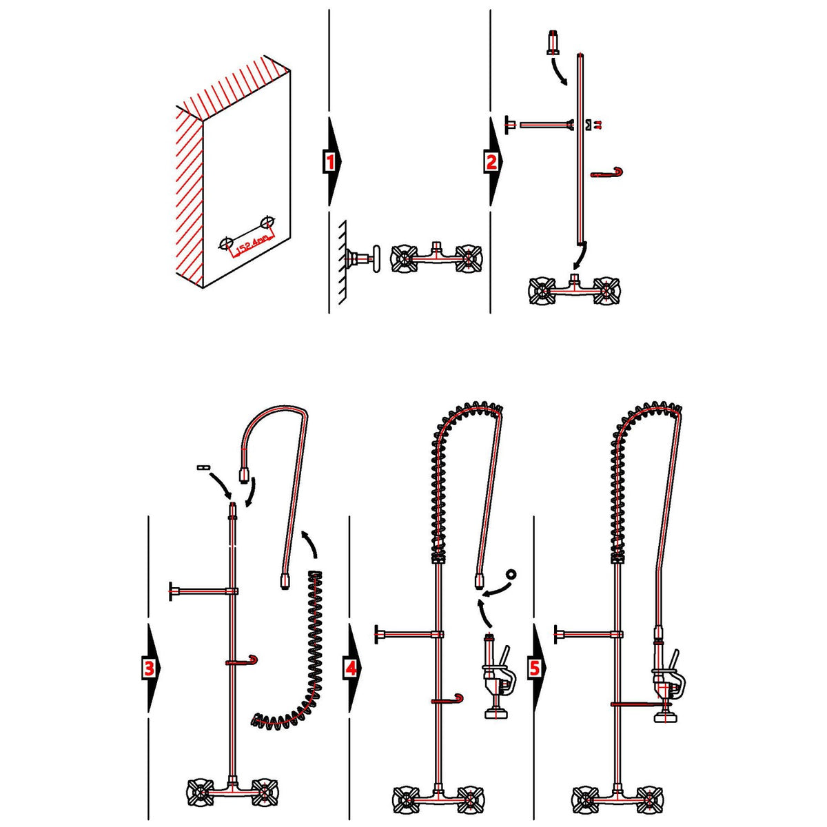 Commercial Deck-Mounted Pre-Rinse Spray Unit with Wall Bracket Chrome - BXF222