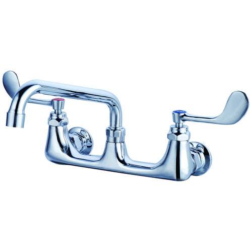 8" Wall Mounted Commercial Faucet with 8" Swing Spout & Wrist-Action Handles Chrome - BXF232