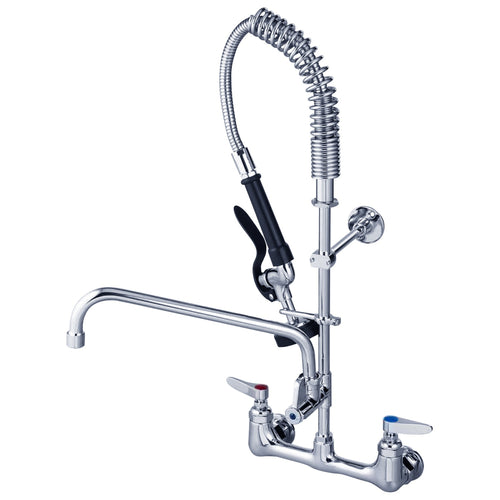8" Wall Mounted Pre-Rinse Faucet with Add-On 6" Swing Spout & 22" Hose & Spray Valve - BXF240