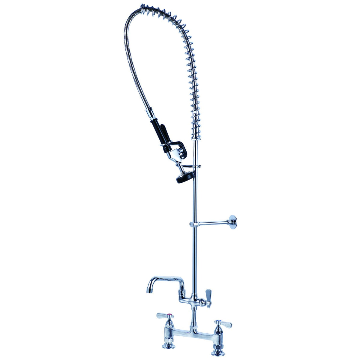 8" Center Deck Mounted Pre-Rinse Unit with 18" Riser & 44" Hose & 12" Add-On Spout Chrome - BXF252