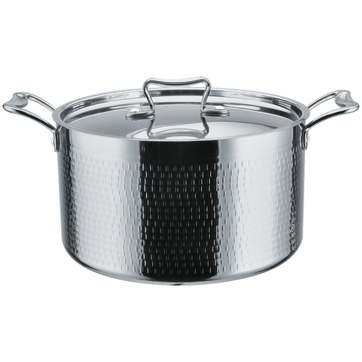 Hammered Triple-Layer Stainless Steel Casserole ø220×135mm 5.1L Silver Finish - C0310007S