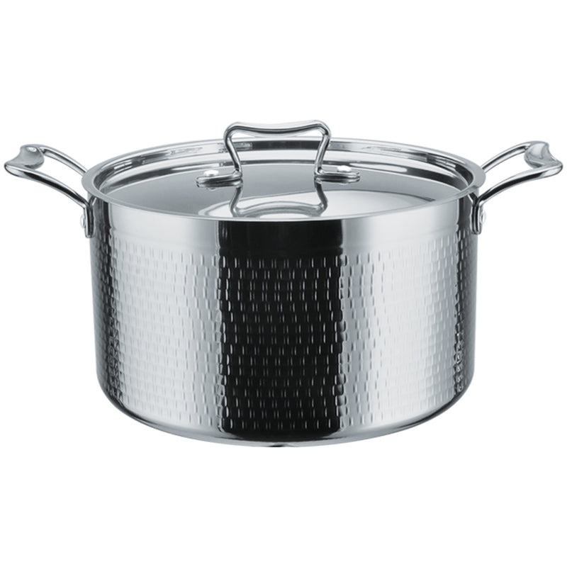 Hammered Triple-Layer Stainless Steel Casserole ø220×135mm 5.1L Silver Finish - C0310007S