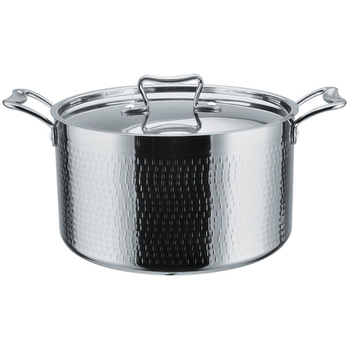 Hammered Triple-Layer Stainless Steel Casserole ø240×145mm 6.5L Silver Finish - C0310009S