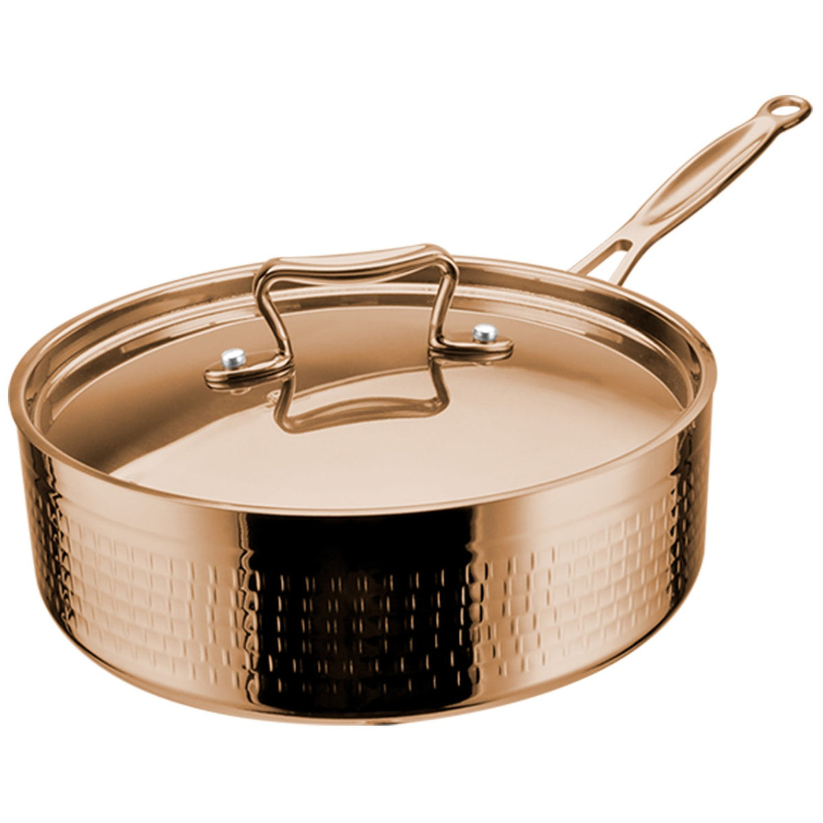 Hammered Triple-Layer Stainless Steel Saucepan with Long Handle ø220×75mm 2.8L Copper Finish - C0311027C