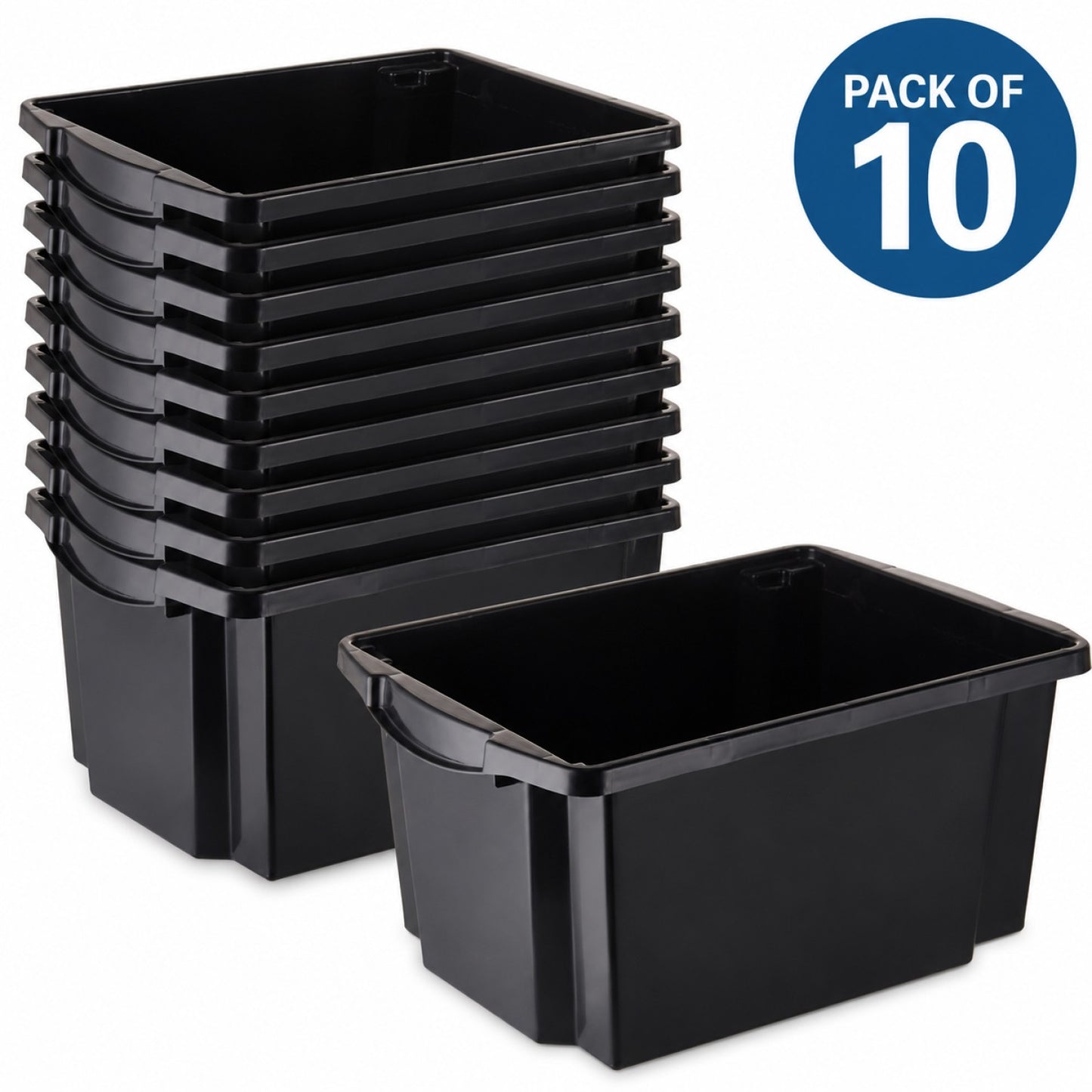 Pack of 10 Plastic Storage Box 25 litre 470x330x225mm Polypropylene - C1025