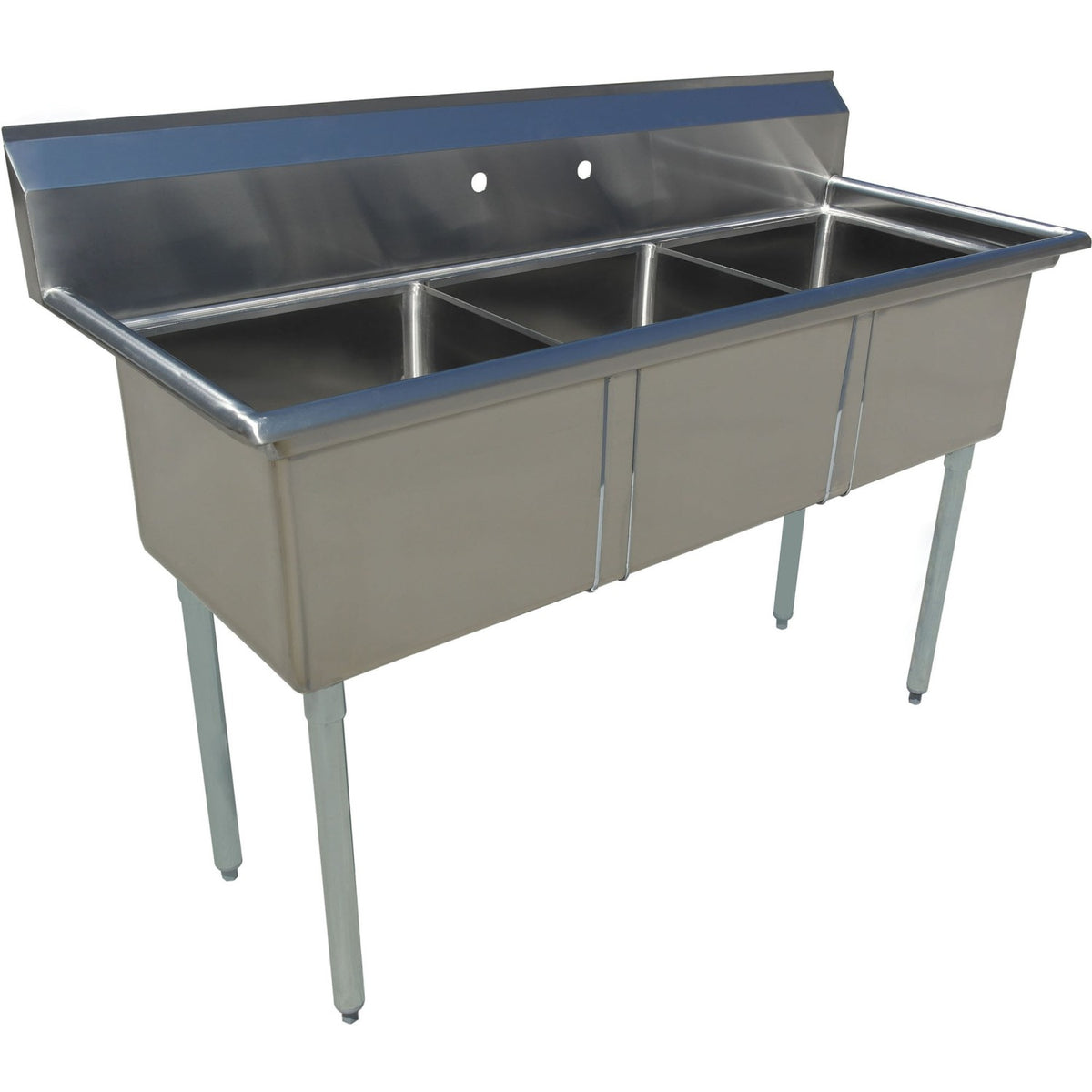 Commercial Pot Wash Sink Stainless steel 3 bowl Splashback 1970x600x1110mm Round legs - C3T24241400