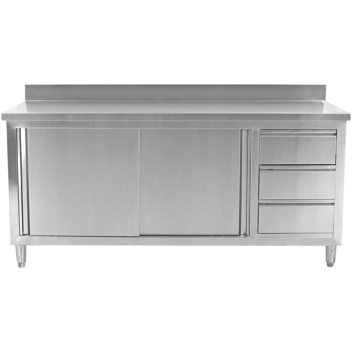 Commercial Worktop Floor Cupboard 3 drawers Right 2 sliding doors Stainless steel 1600x600x850mm Upstand - VTC166R3B