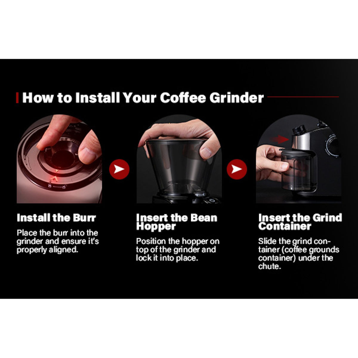 Commercial Flat Burr Coffee Grinder 150W with 240g Bean Hopper Black - CG836B