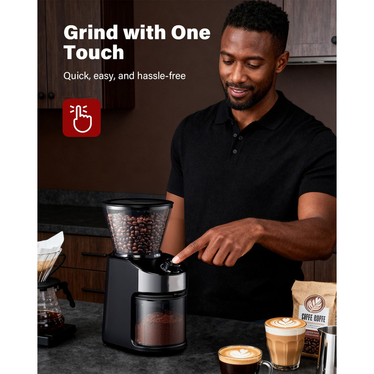 Commercial Flat Burr Coffee Grinder 150W with 240g Bean Hopper Black - CG836B
