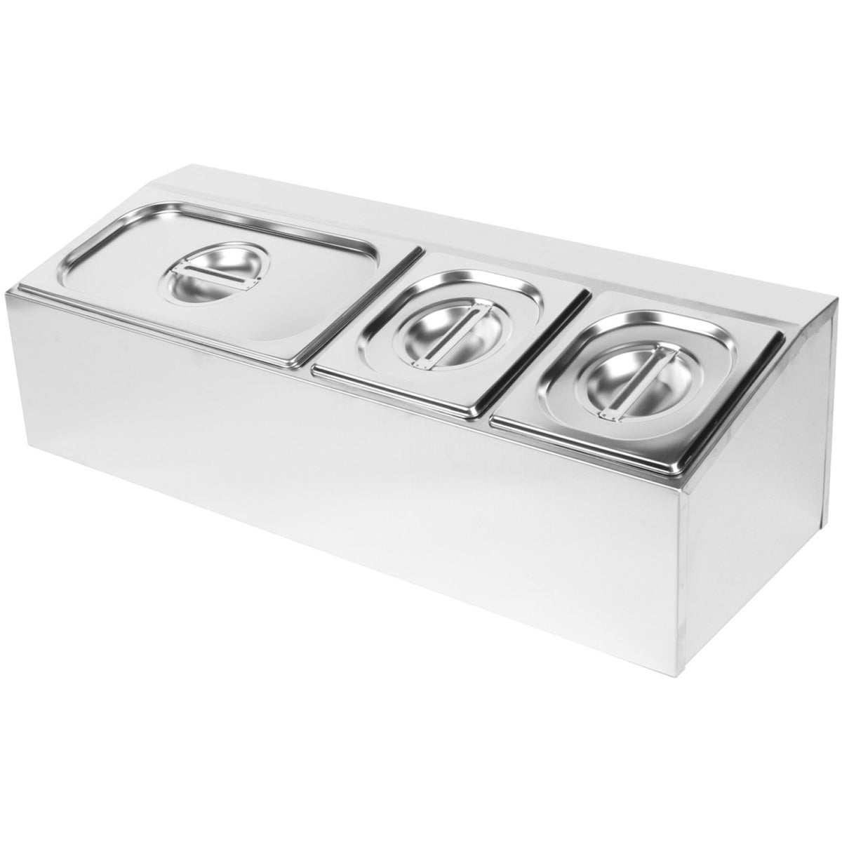 Commercial Condiment Holder including 2xGN1/6-100mm & 1xGN1/3-100mm pans & lids - CHD04A2