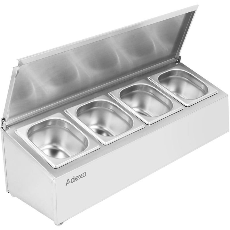 Commercial Condiment Holder with lid including 4xGN1/6-100mm containers Stainless steel - CHD04AFL
