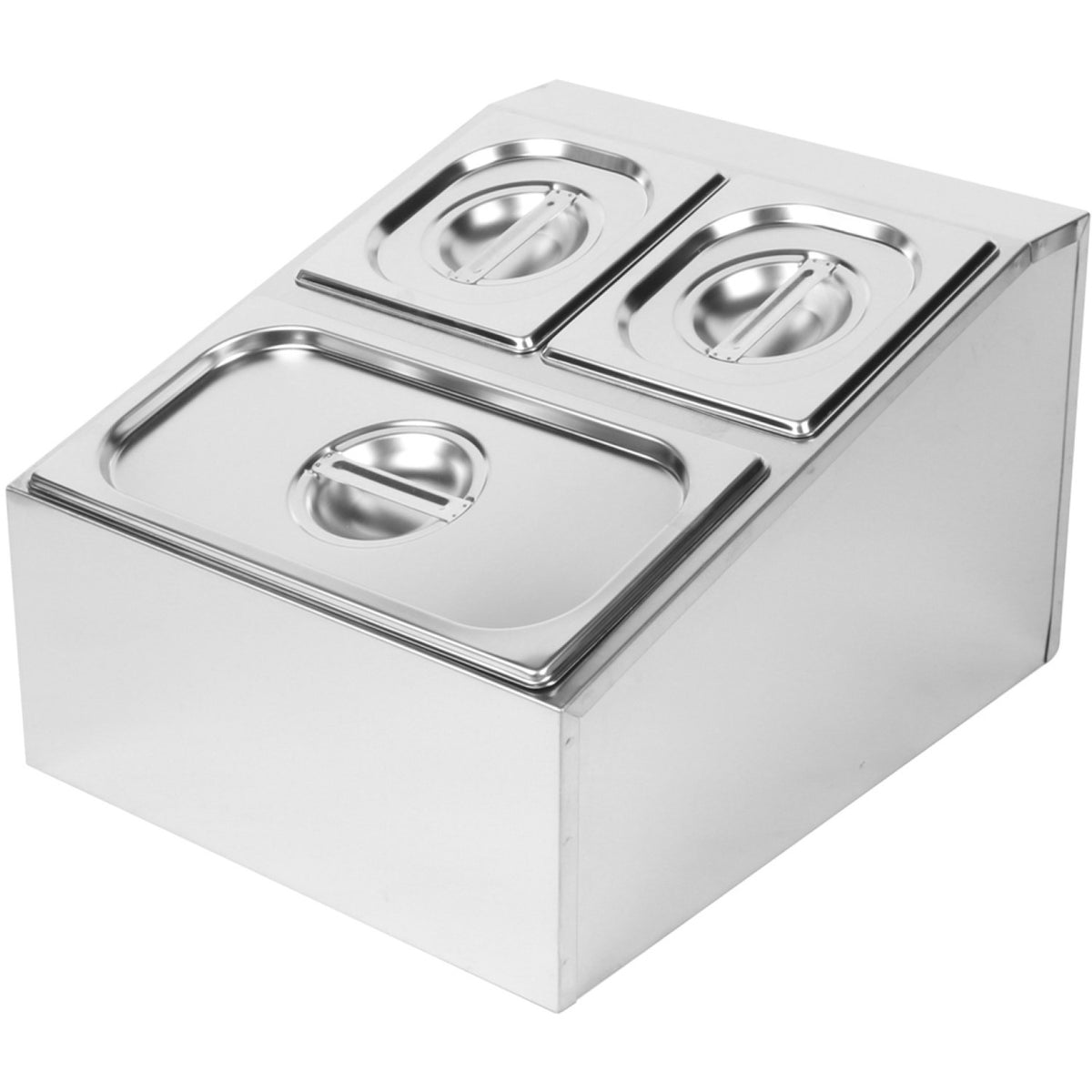 Commercial Condiment Holder including 2xGN1/6-100mm & 1xGN1/3-100mm containers with lids Stainless steel - CHD04B2