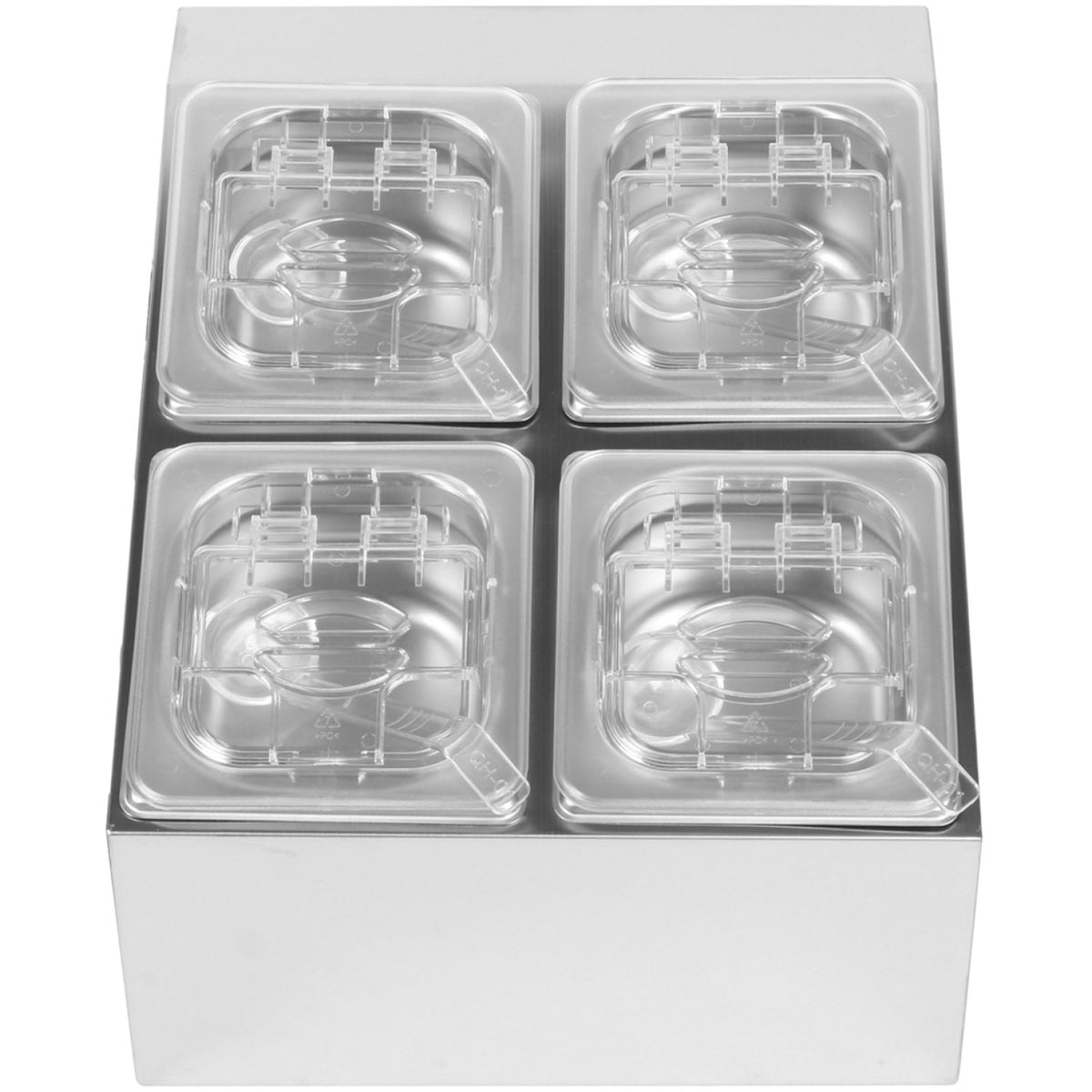 Commercial Condiment Holder including 4xGN1/6-100mm pans & fliptop lids - CHD04BPCFL