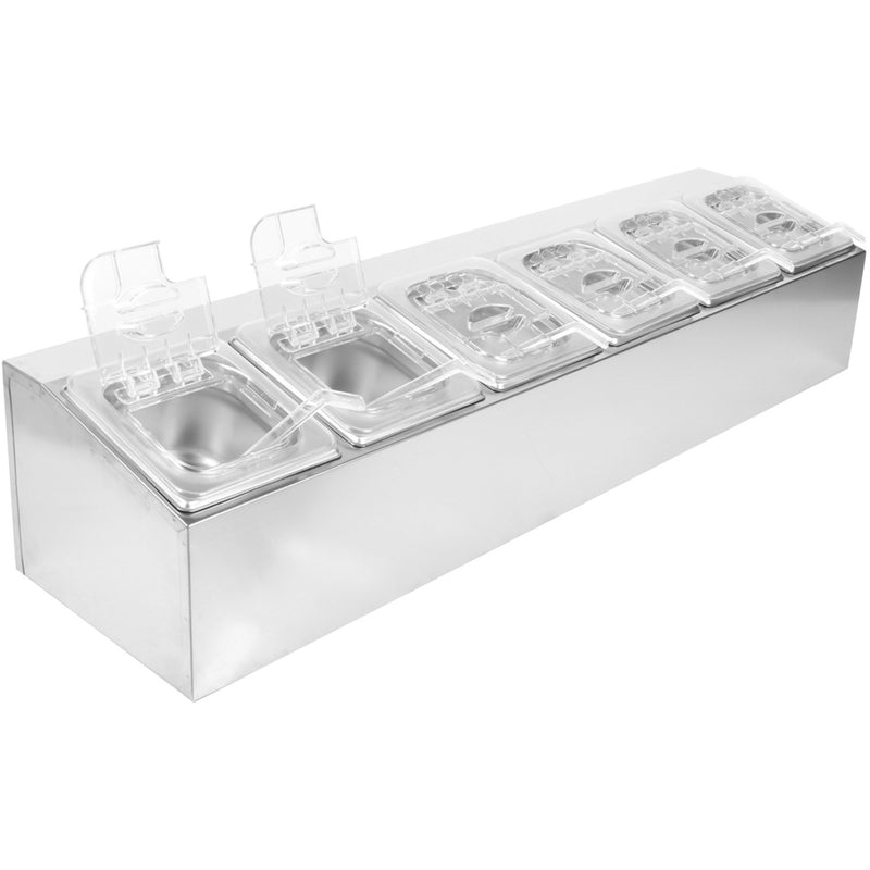 Commercial Condiment Holder including 6xGN1/6-100mm pans & fliptop lids - CHD06APCFL