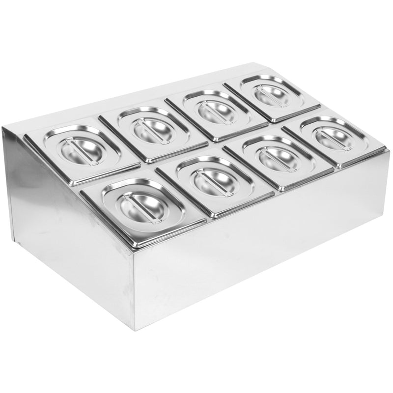Commercial Condiment Holder including 8xGN1/6-150mm pans & lids - CHD08BD