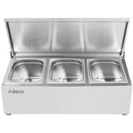 Commercial Condiment Holder with lid including 3xGN1/4-100mm containers Stainless steel - CHE03AFL