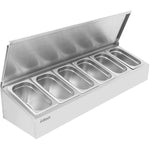 Commercial Condiment Holder with lid including 6xGN1/4-100mm containers Stainless steel - CHE06AFL