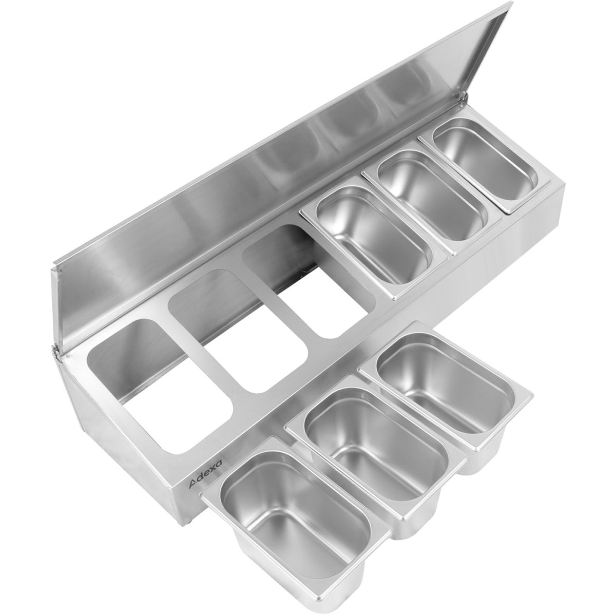 Commercial Condiment Holder with lid including 6xGN1/4-100mm containers Stainless steel - CHE06AFL