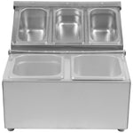 Commercial Stainless Steel GN Condiment Holder with Acrylic Flip-Top Lids, 2 x GN 1/6 + 3 x GN 1/9 - CHRLF04B2