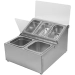 Commercial Stainless Steel GN Condiment Holder with Acrylic Flip-Top Lids, 2 x GN 1/6 + 3 x GN 1/9 - CHRLF04B2