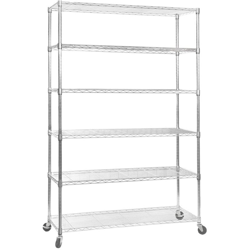 Commercial Wire Shelving Unit 6 Tier with Wheels 1500kg 1200x450x1880mm Chrome - CJ12045188A6CW3
