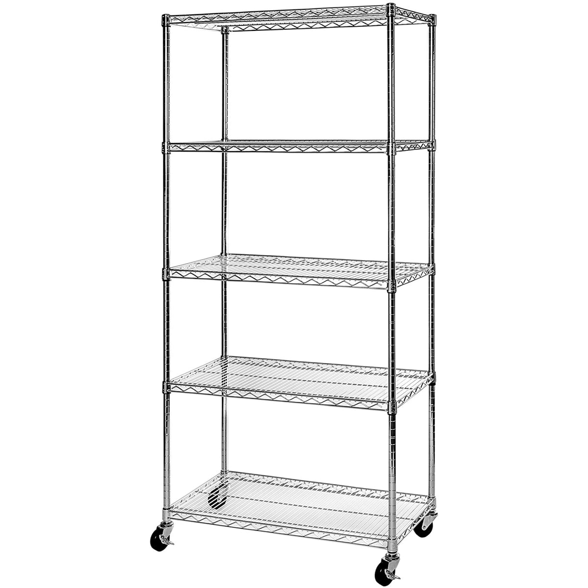 Commercial 5 Tier Shelving Unit Chrome Wire with Wheels 1250kg 1500x450x1900mm - CJA1344