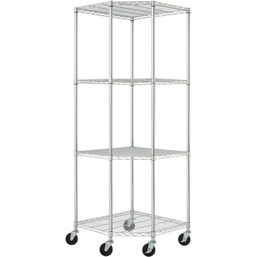 Commercial 4 Tier Pentagon Shelving Unit Chrome Wire with Wheels 1000kg 680x680x1880mm - CJA1363