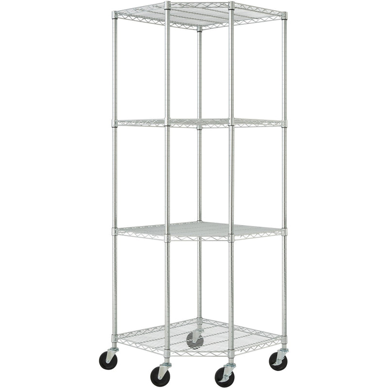 Commercial 4 Tier Pentagon Shelving Unit Chrome Wire with Wheels 1000kg 680x680x1880mm - CJA1363