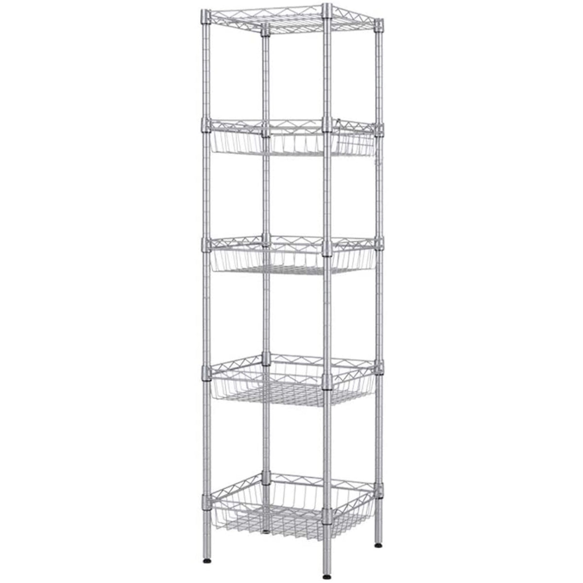 Commercial 5 Tier Basket Shelving Unit Chrome Wire 450x350x1500mm - CJC1318