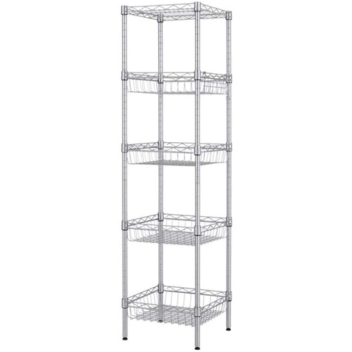Commercial 5 Tier Basket Shelving Unit Chrome Wire 450x350x1500mm - CJC1318
