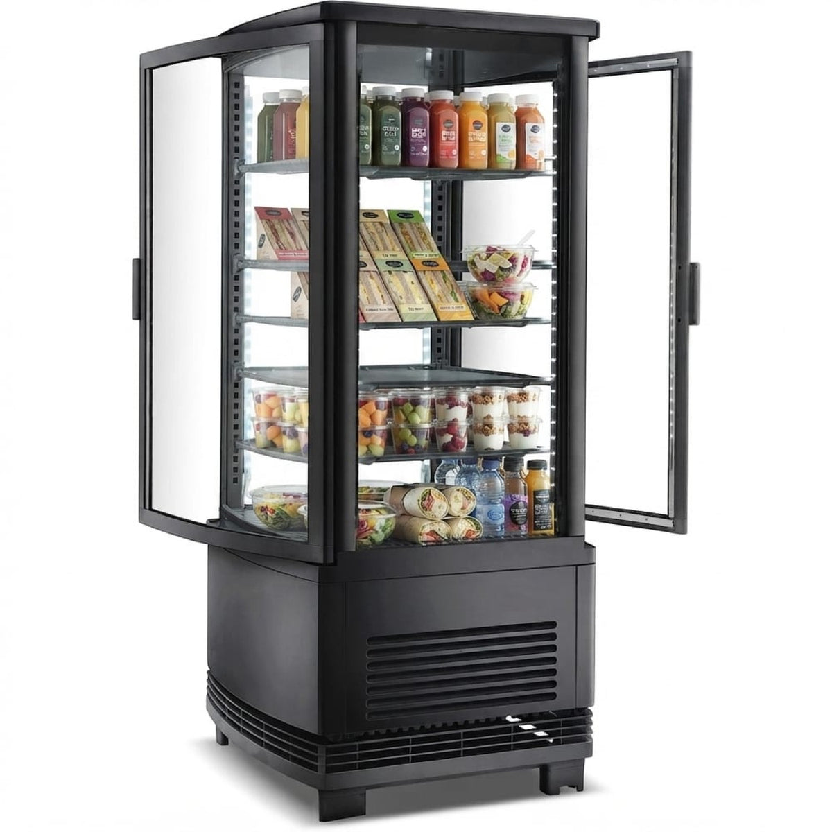 Countertop Display Fridge 75 litres 3 shelves Black 2 curved doors front & back - CL68RB
