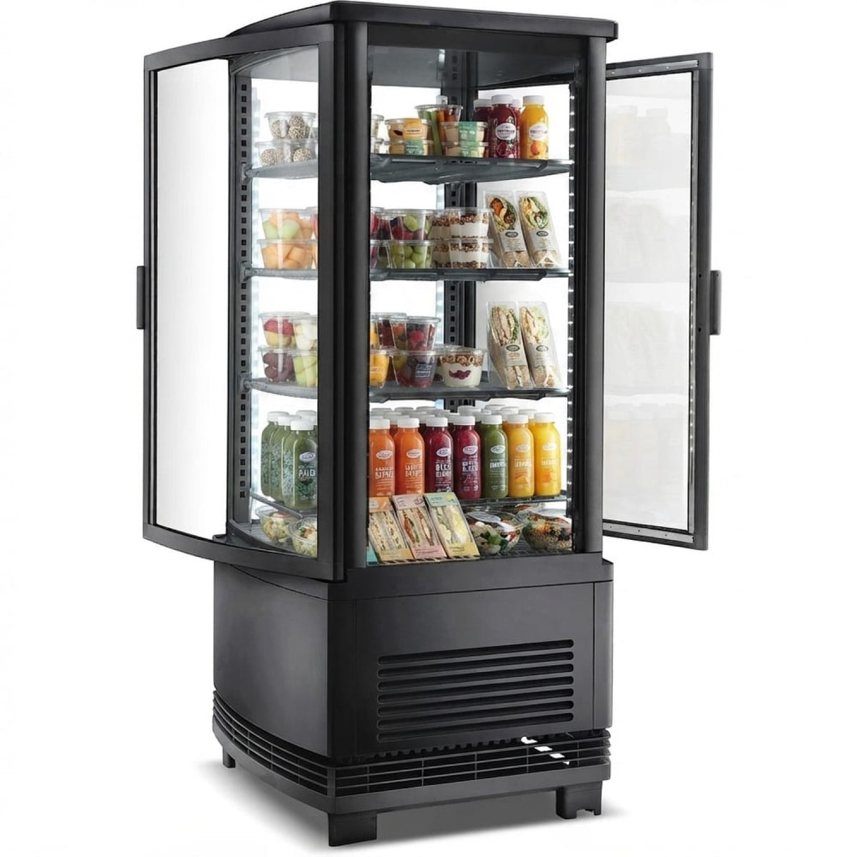 Countertop Display Fridge 98 litres 4 shelves Black 2 curved doors front & back - CL98RB