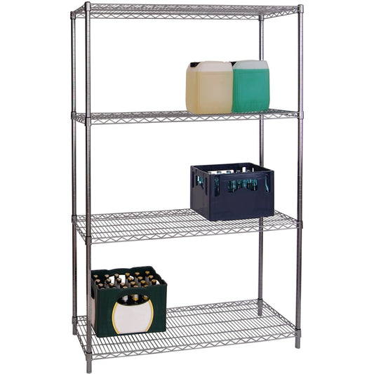 Commercial Shelving Unit 4 Tier 1000kg Width 1500mm Depth 600mm Chrome Wire