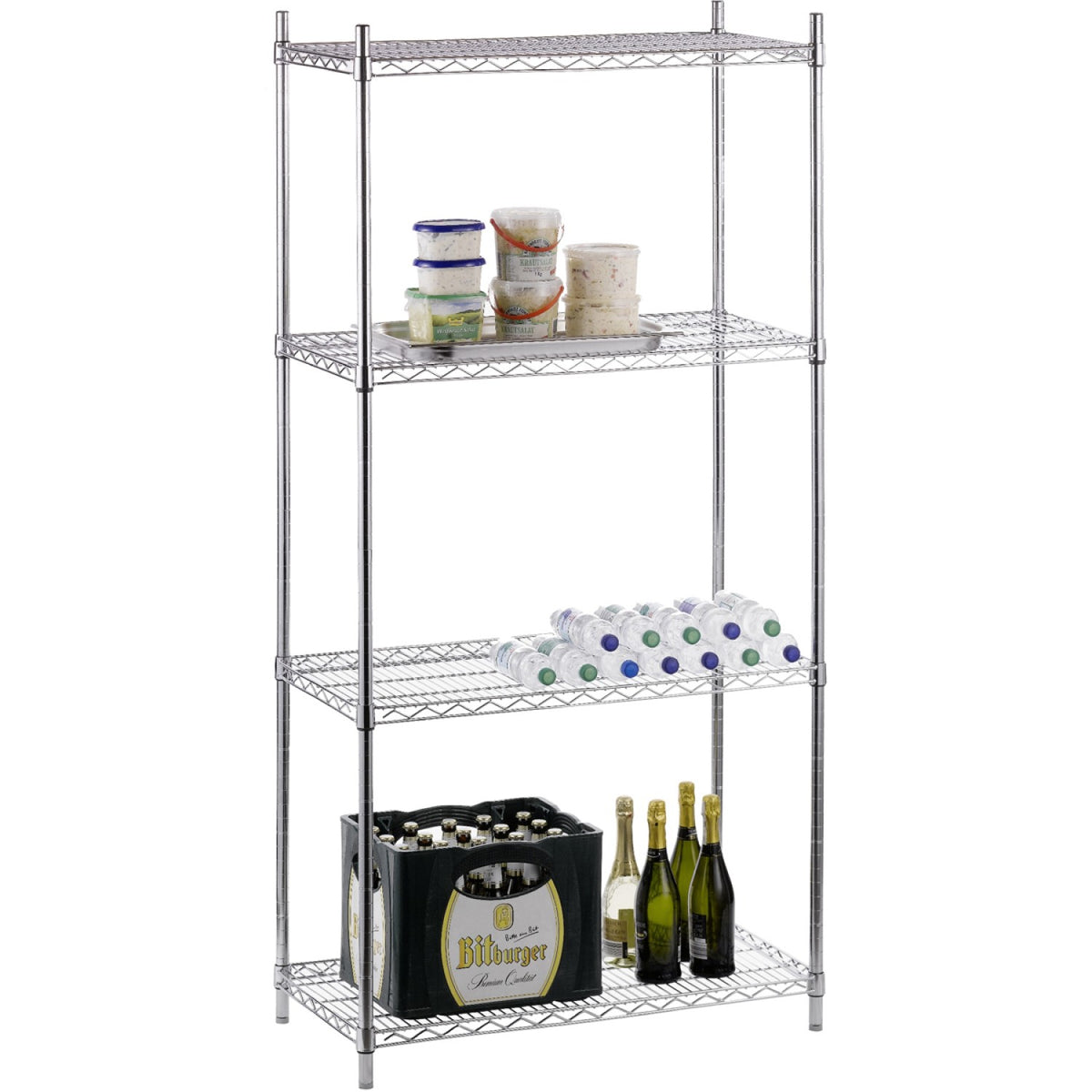 Commercial Stainless Steel Wire Shelving unit 4 tier 1200kg Width 900mm Depth 450mm - SS9045180A4