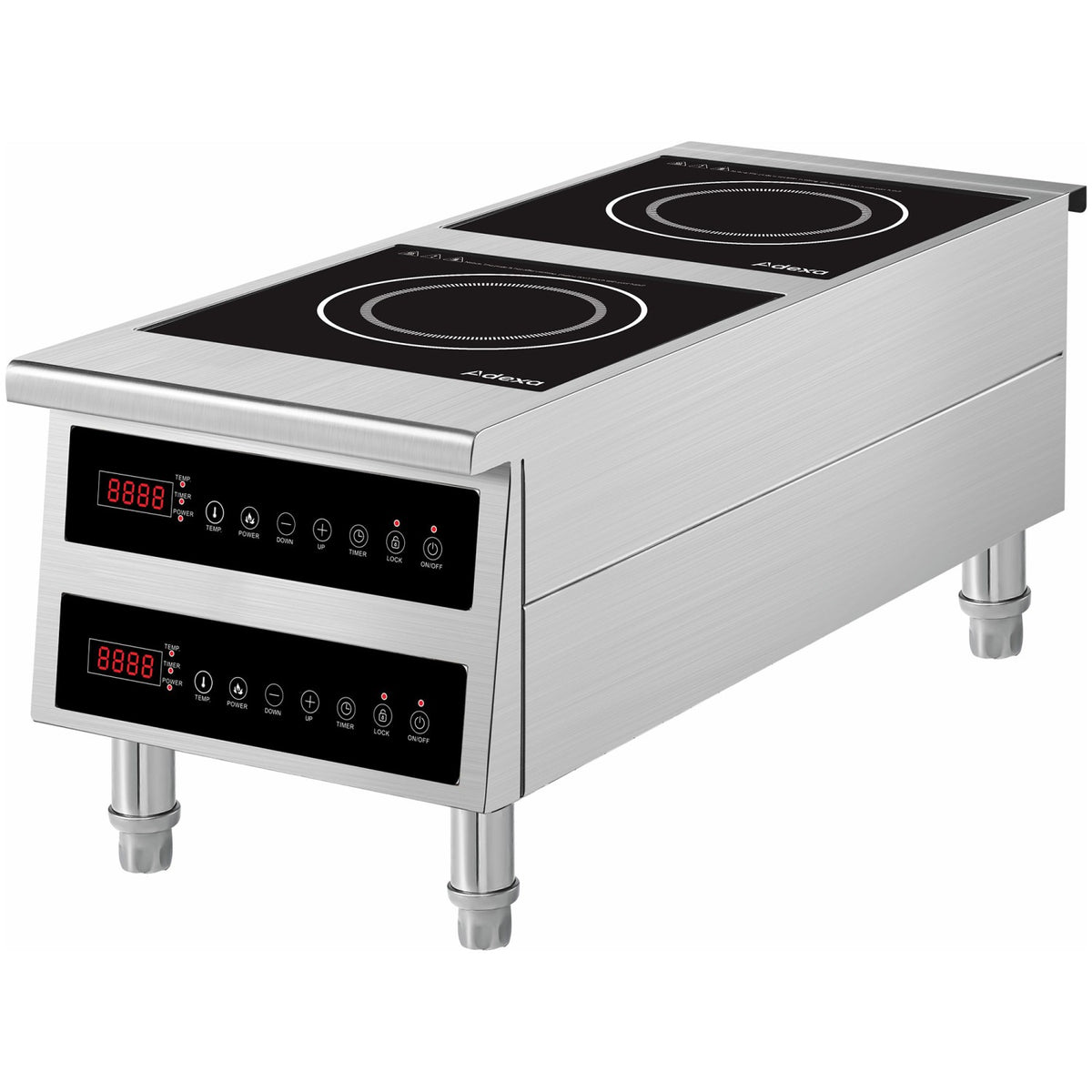 Commercial Countertop Double Front-to-Back Induction Cooker with Legs 7000W (3500W+3500W) Touch Control Hardwired - CX006