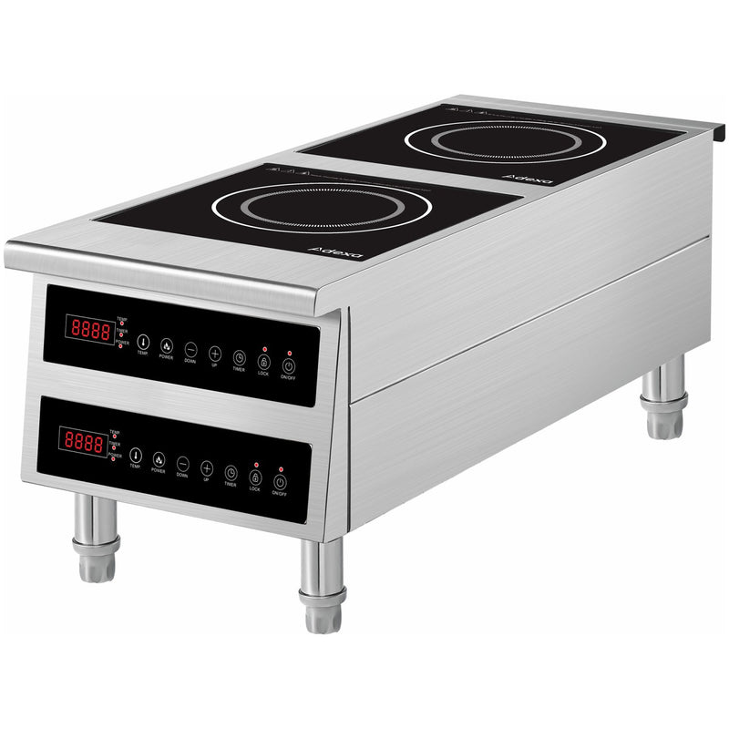 Commercial Countertop Double Front-to-Back Induction Cooker with Legs 7000W (3500W+3500W) Touch Control Hardwired - CX006