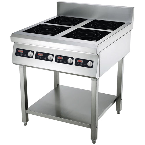 Commercial Freestanding 4-Zone Induction Cooker with Water Baffle & Undershelf 11.2kW (4 × 2800W) Knob Control - CX140D