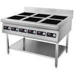 Commercial Freestanding 6-Zone Induction Cooker with Water Baffle & Undershelf 16.8kW (6 × 2800W) Knob Control - CX160A