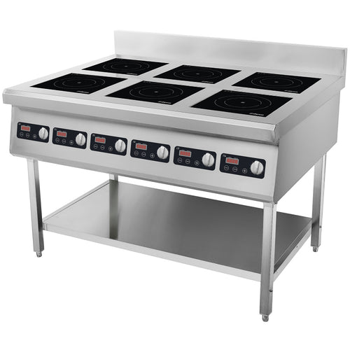 Commercial Freestanding 6-Zone Induction Cooker with Water Baffle & Undershelf 16.8kW (6 × 2800W) Knob Control - CX160A